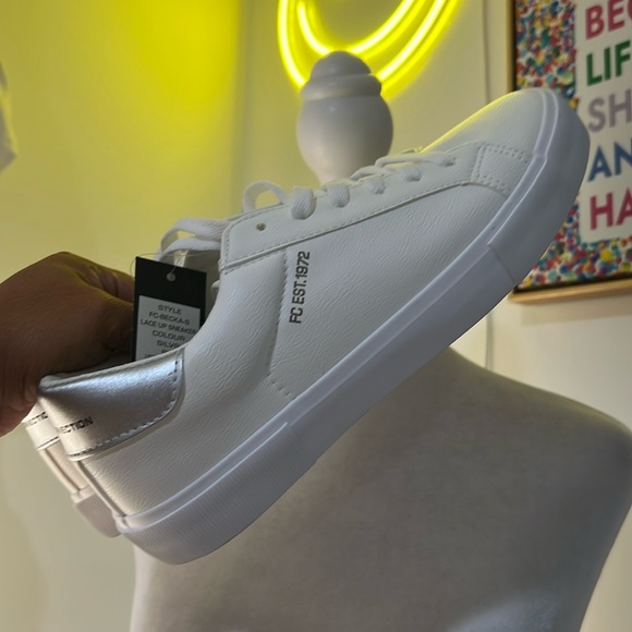 French Connection Shoes - NWT French Connection White Silver Lace Up Sneakers Women 9